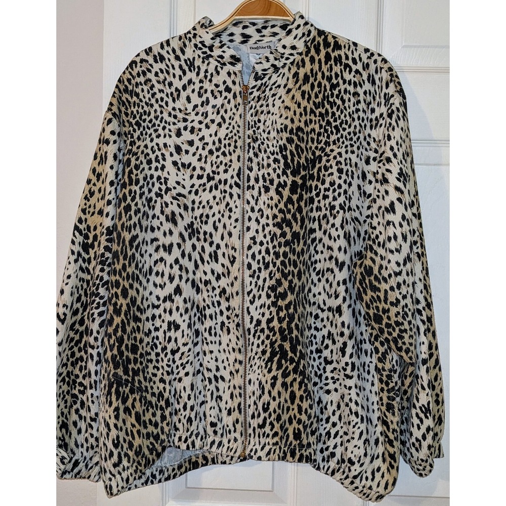 BonWorth Womens L Petite Animal Print Zip Up Lightweight Jacket Vintage